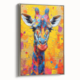 Framed canvas wall art showcasing a silver-silhouetted giraffe design against a soft, neutral background, perfect for enhancing modern home decor.