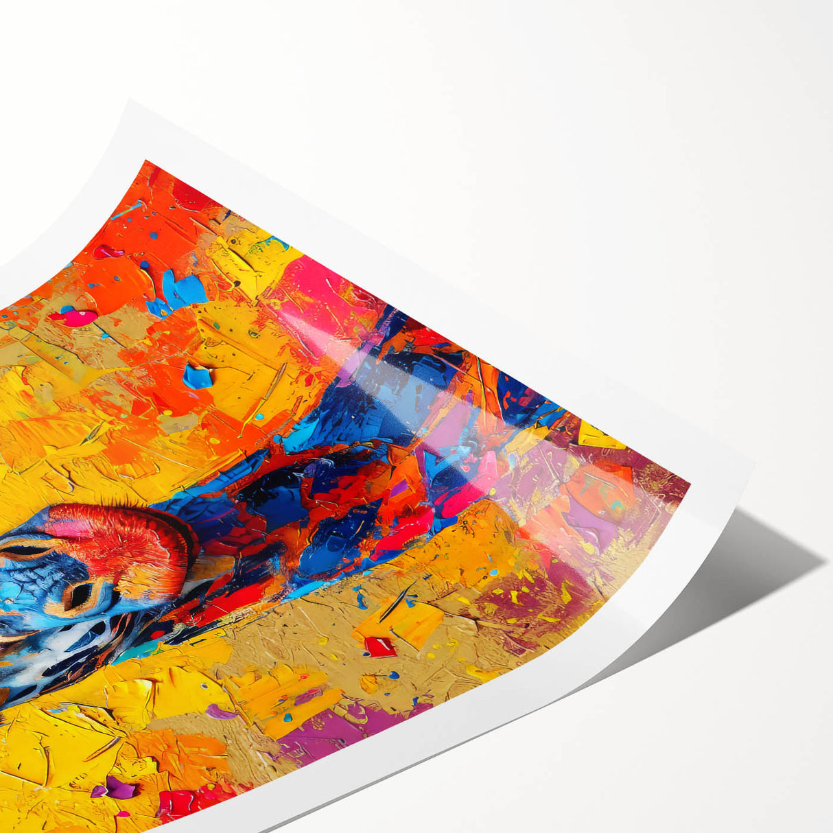 Giraffe wall art print showcasing vibrant colors and intricate details, ideal for wildlife enthusiasts, packaged in a protective rolled format for easy display.
