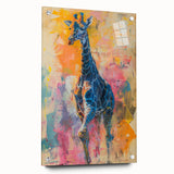 Acrylic wall art showcasing a side view of a giraffe, featuring vibrant colors and intricate details, ideal for animal-themed home décor. Perfect for nature lovers.