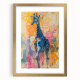 Giraffe-themed wall art print featuring an elegant gold frame and mat, showcasing a vibrant wildlife design ideal for home decor, nursery, or office spaces.