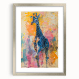 Giraffe wall art collection framed in silver matting, showcasing a vibrant wildlife design with intricate details, perfect for animal lovers and modern decor.