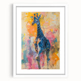 Giraffe-themed wall art collection featuring a stylish frame with a white mat, showcasing a vibrant design of wildlife, ideal for animal lovers and home decor enthusiasts.