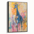 Framed canvas wall art showcasing a side view of a giraffe in a black and white design, perfect for animal lovers and modern decor enthusiasts. Ideal for adding a touch of elegance to any living space or office, this unique piece captures the essence of wildlife art.