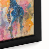 Close-up of a framed canvas wall art featuring a detailed giraffe design, showcasing vibrant colors and textures, perfect for wildlife enthusiasts and home decor.