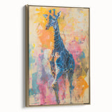 Framed canvas wall art showcasing a striking side view of a giraffe, featuring rich gold accents and intricate detailing, perfect for nature lovers' home decor.
