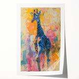 Giraffe-themed wall art print showcasing a vibrant and detailed illustration of a giraffe in a natural habitat, perfect for animal lovers and home decor enthusiasts.