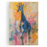 Stretched canvas wall art featuring a vibrant giraffe design, showcasing intricate details and rich colors, perfect for adding a touch of wildlife decor to any space.