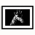Black-framed wall art showcasing a vibrant giraffe design, part of a wildlife collection, featuring intricate details and a stylish mat for enhanced display.