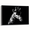 Framed canvas wall art showcasing a striking black and white design of a giraffe in profile, perfect for animal lovers and modern decor enthusiasts.