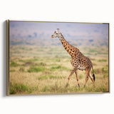 Framed wall art featuring a side view of a majestic giraffe design, showcasing intricate details and a gold color palette, perfect for adding elegance to any space.
