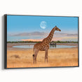 Framed canvas wall art featuring a striking black side view of a giraffe, showcasing its long neck and unique patterns, perfect for animal lovers and home decor enthusiasts.