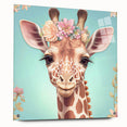 Side view of a giraffe wall art piece displayed in an acrylic frame, showcasing vibrant colors and intricate details, perfect for wildlife-themed decor.