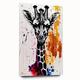 Colorful giraffe wall art design displayed in a modern acrylic frame, showcasing intricate details and vibrant hues, perfect for wildlife-themed decor.