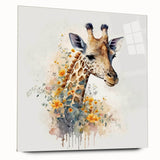 Giraffe wall art design displayed in a sleek acrylic glass frame, showcasing a vibrant side view of the majestic animal, perfect for wildlife enthusiasts.
