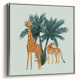 Framed canvas wall art featuring a striking silver side view of a giraffe, showcasing intricate details and vibrant colors, perfect for wildlife enthusiasts and modern decor.
