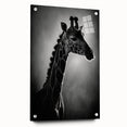 Side view of a giraffe wall art design on acrylic glass, showcasing vibrant colors and intricate details, ideal for modern wildlife decor in any space.