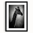 Giraffe-themed wall art design featuring a striking black frame and mat, showcasing vibrant colors and intricate details, perfect for animal lovers and home decor enthusiasts.