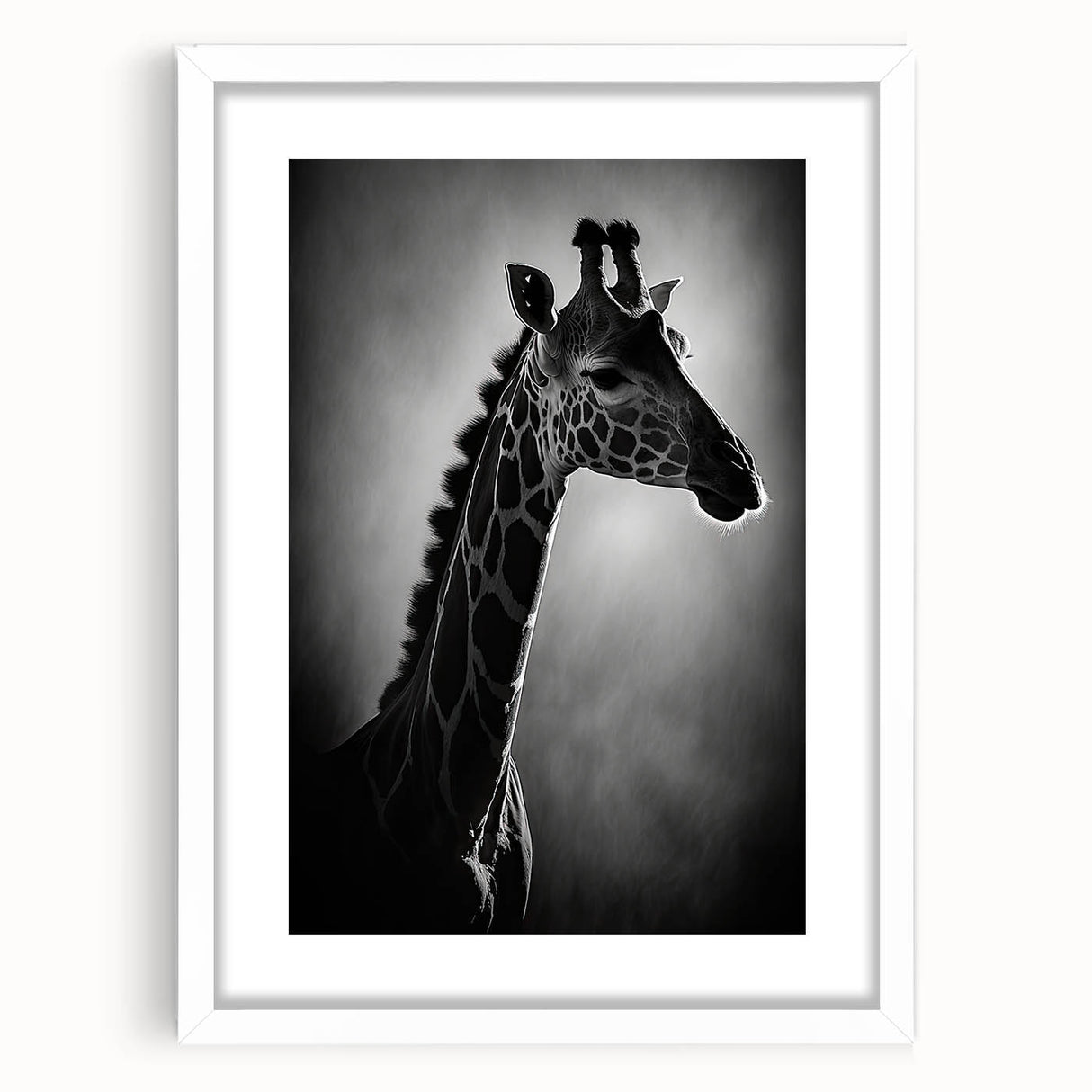 Giraffe-themed wall art collection showcasing a beautifully designed frame with a white mat, perfect for adding a touch of wildlife elegance to home decor.