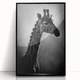 Framed acrylic wall art featuring a striking giraffe design in a modern black frame, showcasing vibrant colors and intricate details, perfect for wildlife enthusiasts.