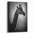 Framed canvas wall art showcasing a sleek black side view of a giraffe, beautifully designed for animal lovers and modern decor enthusiasts, adding elegance to any space.