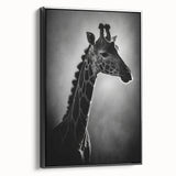 Framed canvas wall art showcasing a sleek black side view of a giraffe, beautifully designed for animal lovers and modern decor enthusiasts, adding elegance to any space.