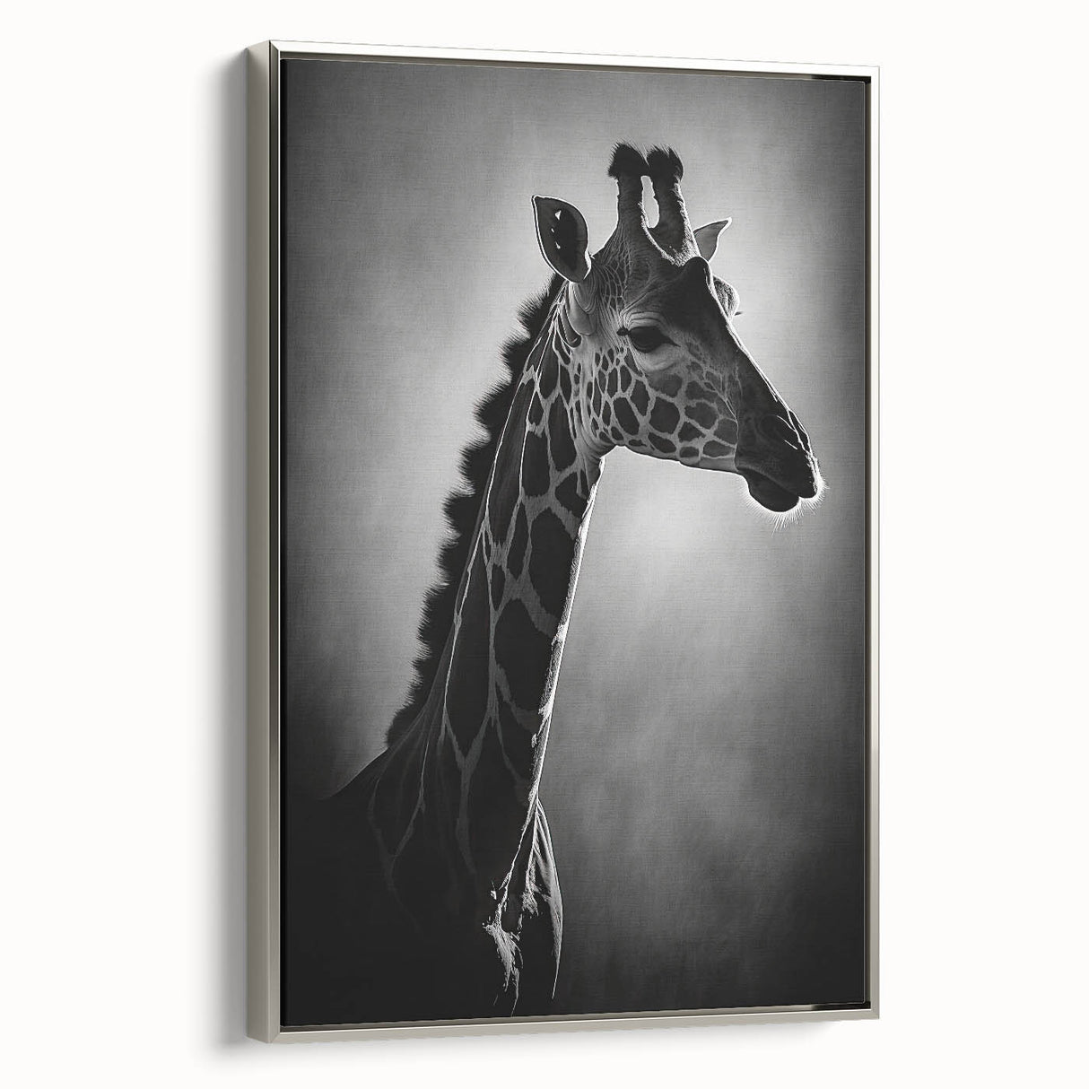 Framed wall art collection showcasing a silver side view of a vibrant giraffe design, ideal for animal lovers and modern decor enthusiasts, adding a touch of elegance and wildlife charm to any space.