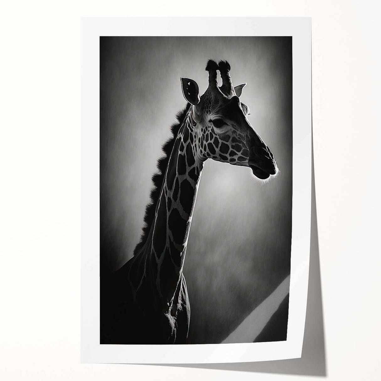 Stylish wall art print featuring a vibrant giraffe design, showcasing intricate details and bold colors, perfect for enhancing any contemporary decor.
