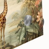 Close-up of a vibrant giraffe design wall art piece featuring intricate details and bold colors, perfect for animal lovers and home decor enthusiasts. This acrylic glass artwork showcases the beauty of wildlife, enhancing any living space with its stunning visual appeal.