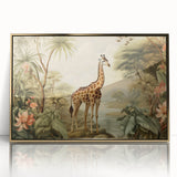 Framed acrylic wall art featuring a majestic giraffe design in a gold frame, showcasing intricate details and vibrant colors, perfect for wildlife enthusiasts.