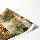 Vibrant wall art print of a giraffe in a natural setting, showcasing intricate details and rich colors, perfect for wildlife enthusiasts and home decor.