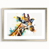 Framed wall art featuring a striking giraffe design in silver tones, presenting a modern aesthetic perfect for wildlife enthusiasts. Ideal for home decor.