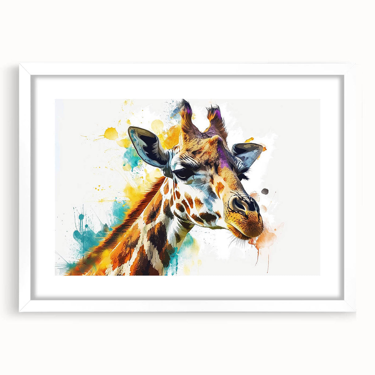 Giraffe-themed wall art collection featuring a minimalist white frame and mat, showcasing a stylized giraffe design against a neutral background, perfect for modern decor.