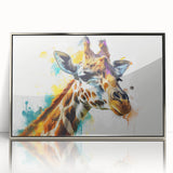 Framed wall art featuring a striking giraffe design, showcasing intricate details in a silver-accented frame. Ideal for animal lovers and modern decor enthusiasts.