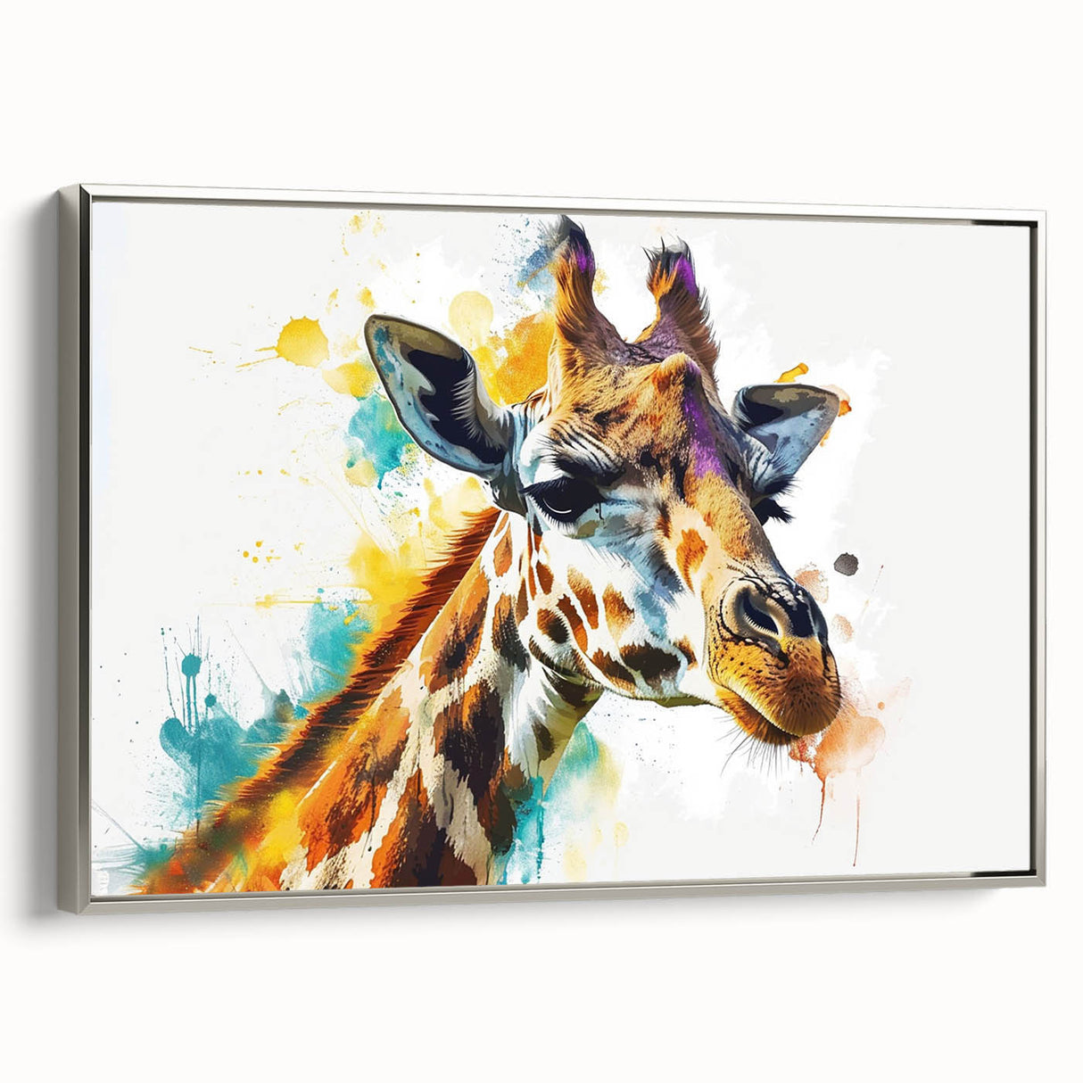 Framed canvas wall art featuring a majestic giraffe in a natural setting, showcasing intricate details and vibrant colors, perfect for animal lovers' decor.