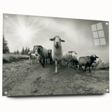 Acrylic wall art featuring a side view of a goat design with vibrant colors, displayed with pins on a neutral background, perfect for animal lovers and home decor enthusiasts.