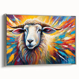 Framed wall art featuring a striking goat design in silver tones, showcasing intricate details and textures against a minimalist background, perfect for animal lovers.
