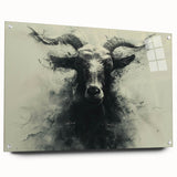 Acrylic wall art featuring a side view of a goat design, showcasing intricate details and vibrant colors, mounted with pins for a modern display. Ideal for wildlife enthusiasts and home decor.