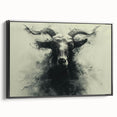 Framed canvas wall art featuring a stylized goat design against a black background, showcasing intricate details and artistic textures, perfect for modern decor.