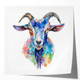 Goat-themed wall art showcasing a vibrant, glossy print featuring a stylized design of a goat in a natural setting, perfect for animal lovers and home decor enthusiasts.