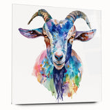 Acrylic glass wall art featuring a vibrant goat design from the 'A Wild Life' collection, showcasing intricate details and a modern aesthetic, perfect for animal lovers.