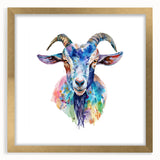 Framed wall art featuring a stylish goat design from the "Animals A Wild Life" collection, with a gold mat and frame, perfect for enhancing home decor.