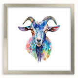 Framed wall art featuring a silver mat and a stylish goat design, perfect for animal lovers and modern decor. Ideal for enhancing living spaces with nature-inspired aesthetics.