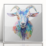 Framed wall art featuring a stylish goat design in white, showcasing a modern aesthetic perfect for home decor. Ideal for animal lovers and art enthusiasts.