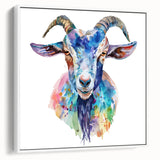 Framed wall art featuring a white goat design on canvas, showcasing intricate details and textures, ideal for nature lovers and home decor enthusiasts.
