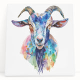 Vibrant stretched canvas wall art featuring a wild goat design, showcasing intricate details and rich colors, perfect for nature-inspired home decor.