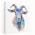 Side view of a stretched canvas wall art featuring a whimsical goat design, showcasing vibrant colors and intricate details, perfect for animal lovers' decor.