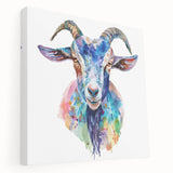Side view of a stretched canvas wall art featuring a whimsical goat design, showcasing vibrant colors and intricate details, perfect for animal lovers' decor.