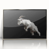 Framed wall art featuring a striking silver-accented goat design, showcasing intricate details and vibrant colors, perfect for animal lovers and modern decor enthusiasts.