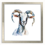 Framed wall art display featuring a silver mat and a striking goat design from the "A Wild Life" collection, perfect for enhancing living spaces with wildlife decor.