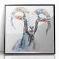 Framed acrylic wall art featuring a goat design from the "Animals: A Wild Life" collection, showcasing a sleek black frame and vibrant colors, ideal for nature enthusiasts.